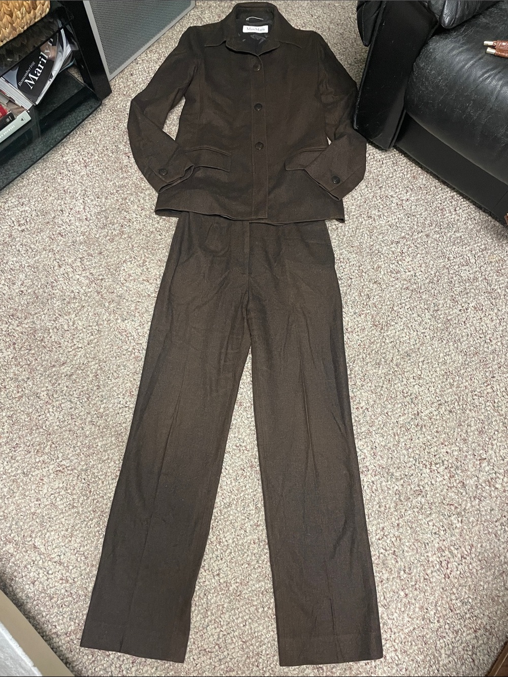 Max Mara wool 2 pc brown jacket/blazer and high rise straight leg pants